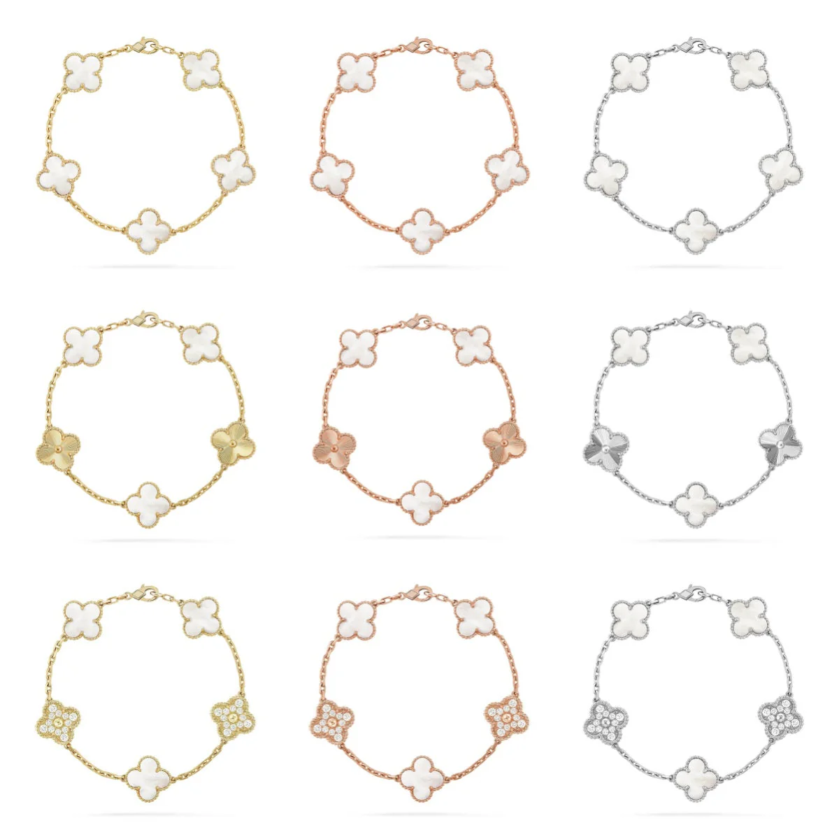 [⭐Reverie Jewels]CLOVER WHITE PEARL MOP 5 MOTIF BRACELET COLLECTION