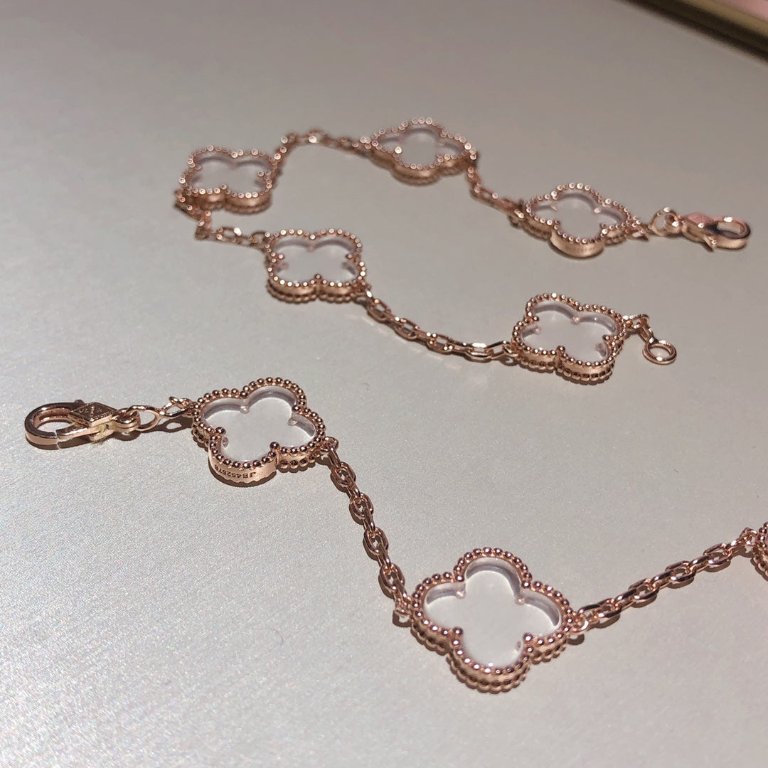 [⭐Reverie Jewels]CLOVER 5 MOTIF ROCK CRYSTAL BRACELET