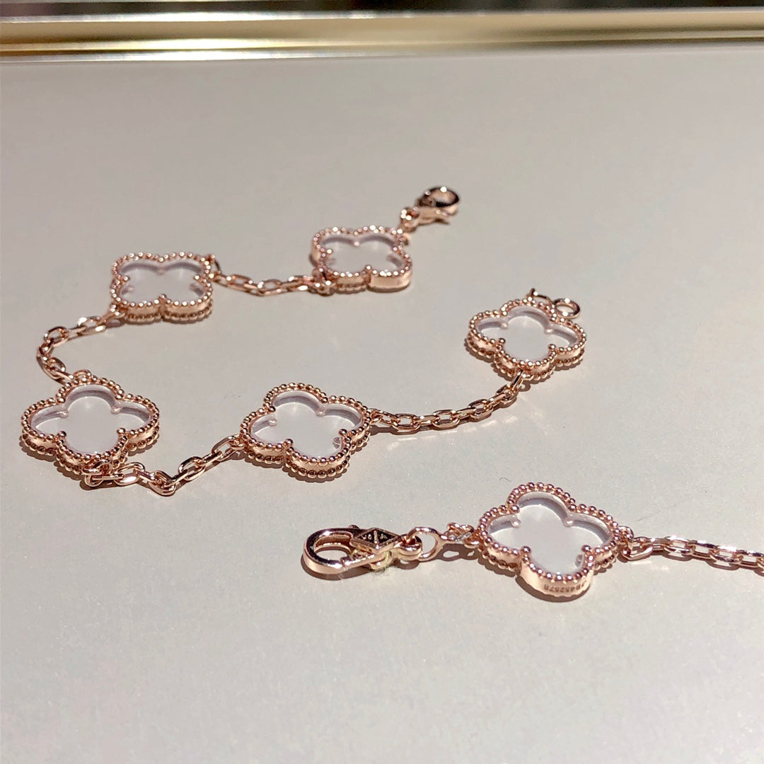[⭐Reverie Jewels]CLOVER 5 MOTIF ROCK CRYSTAL BRACELET