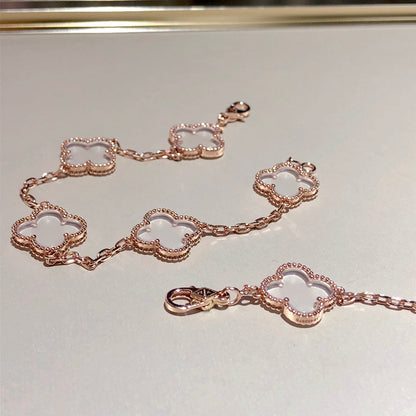 [⭐Reverie Jewels]CLOVER 5 MOTIF ROCK CRYSTAL BRACELET