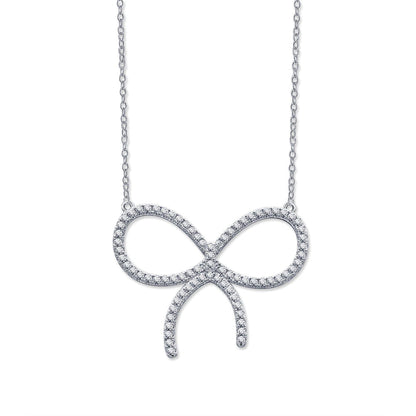 [Reverie Jewels]CLAW SET RHODIUM PLATED BOW NECKLACE