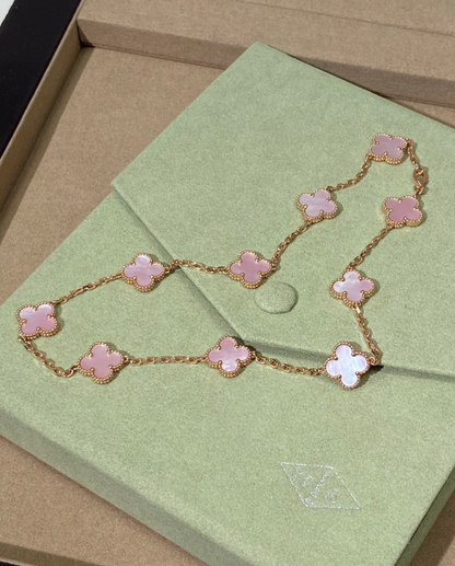 [⭐Reverie Jewels Jewellery] Pink Necklace with Ten Clover Designs