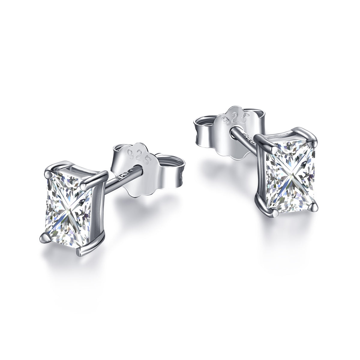 [Reverie Jewels]Stylish Shiny Rectangular Center Stone Stud Earrings