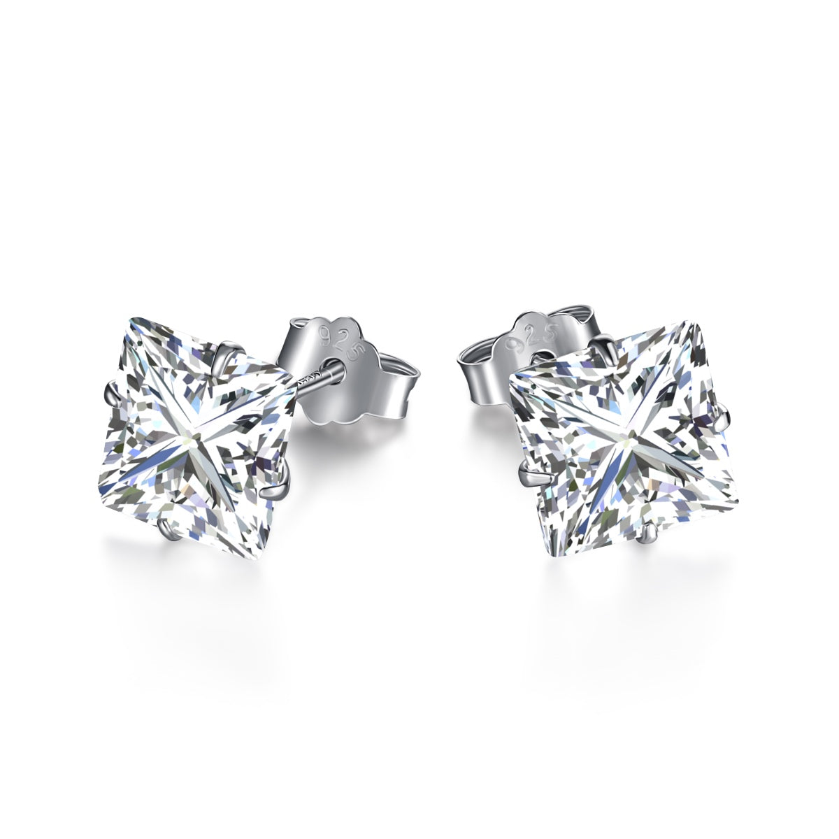[Reverie Jewels]Stylish Shiny Square Center Stone Stud Earrings