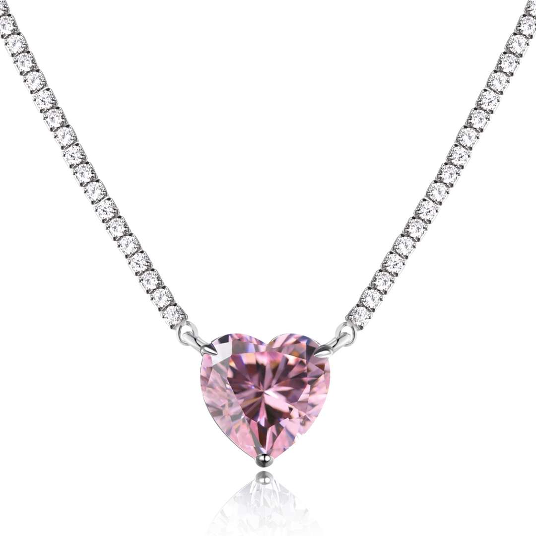 [Reverie Jewels]8.0 Carat Versatile Colorful Sweet Heart-Shaped Tennis Necklace