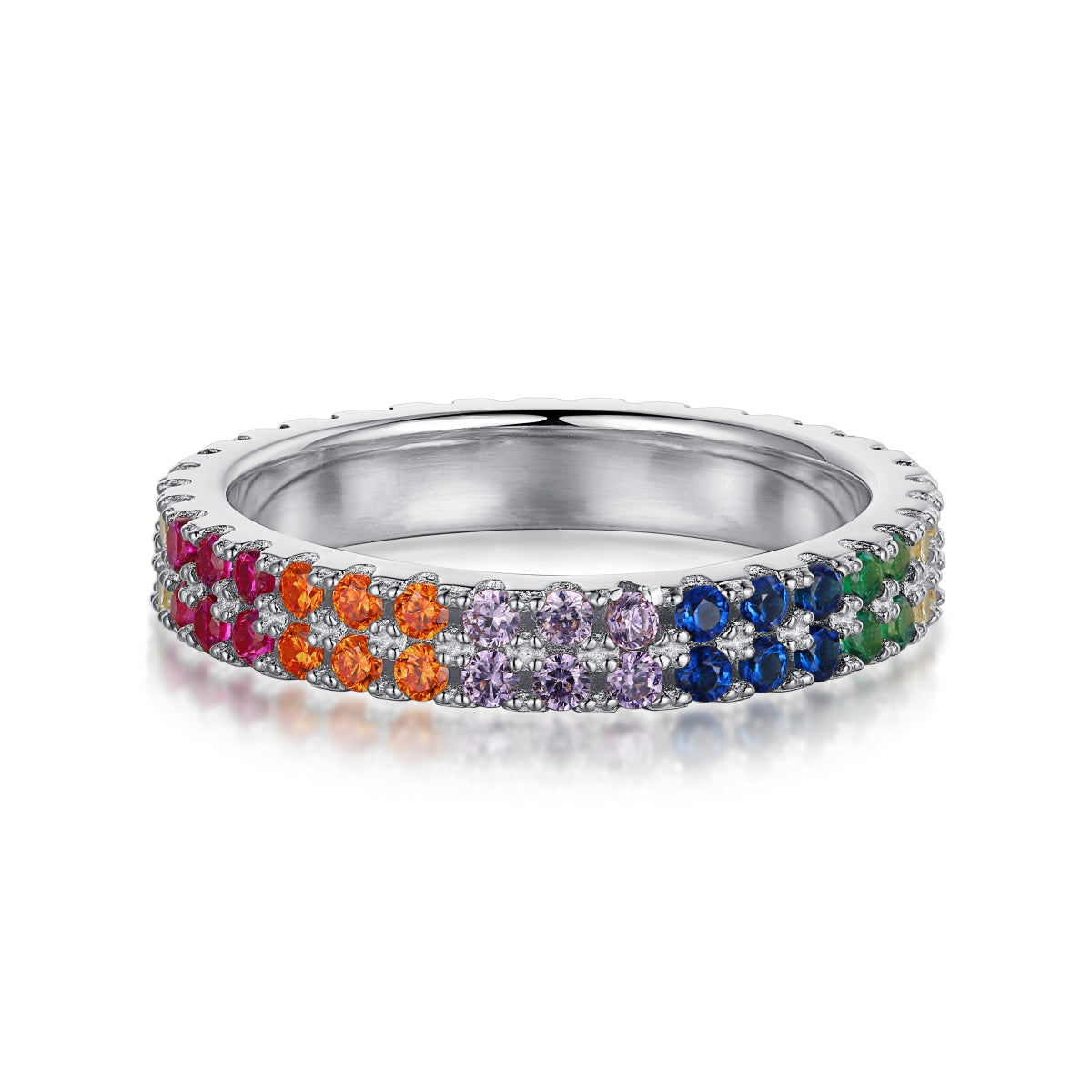 [Reverie Jewels]Unique Colorful Round Cut Tennis Ring