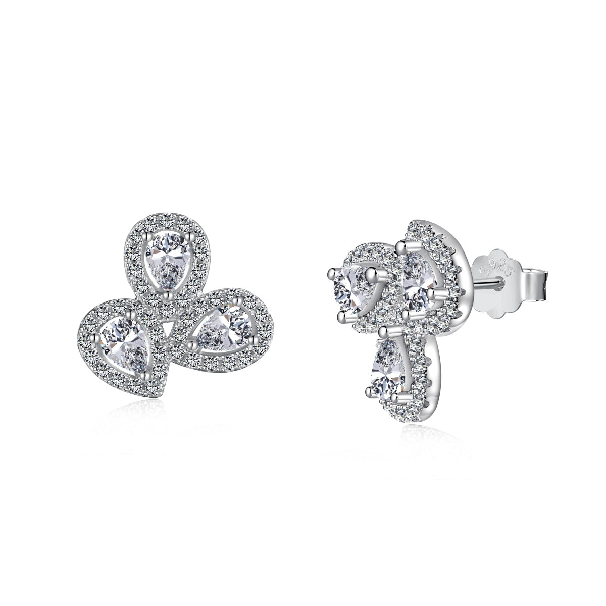 [Reverie Jewels]Ornate Flower Shape Pear Cut Lover Earrings