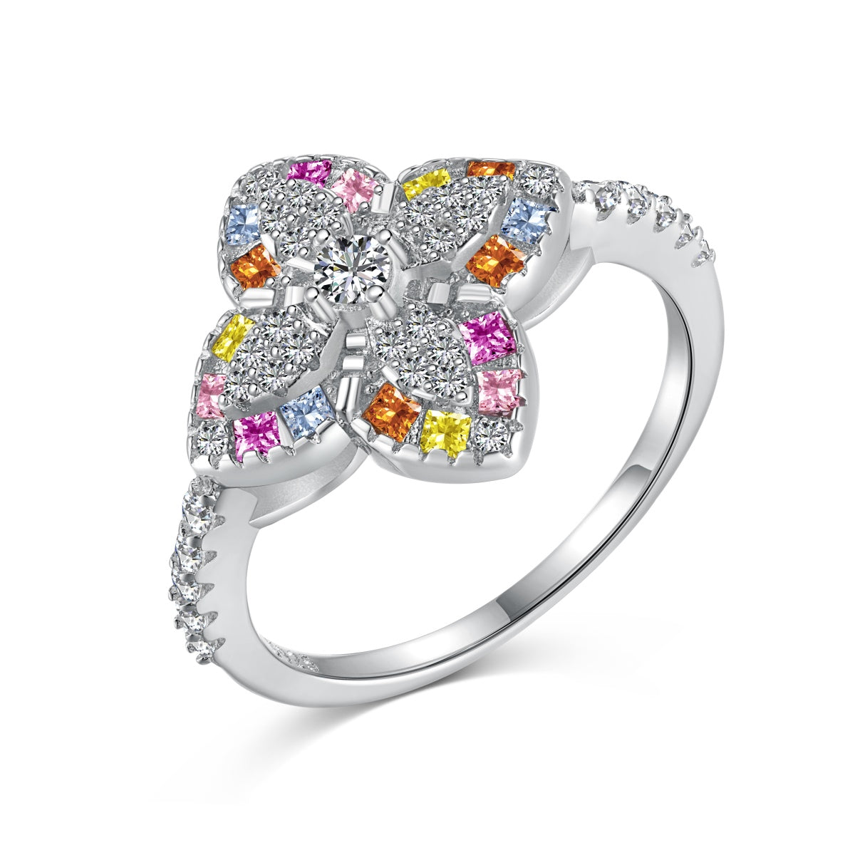 [Reverie Jewels]Luxurious Colorful Flower Shape Banquet Ring
