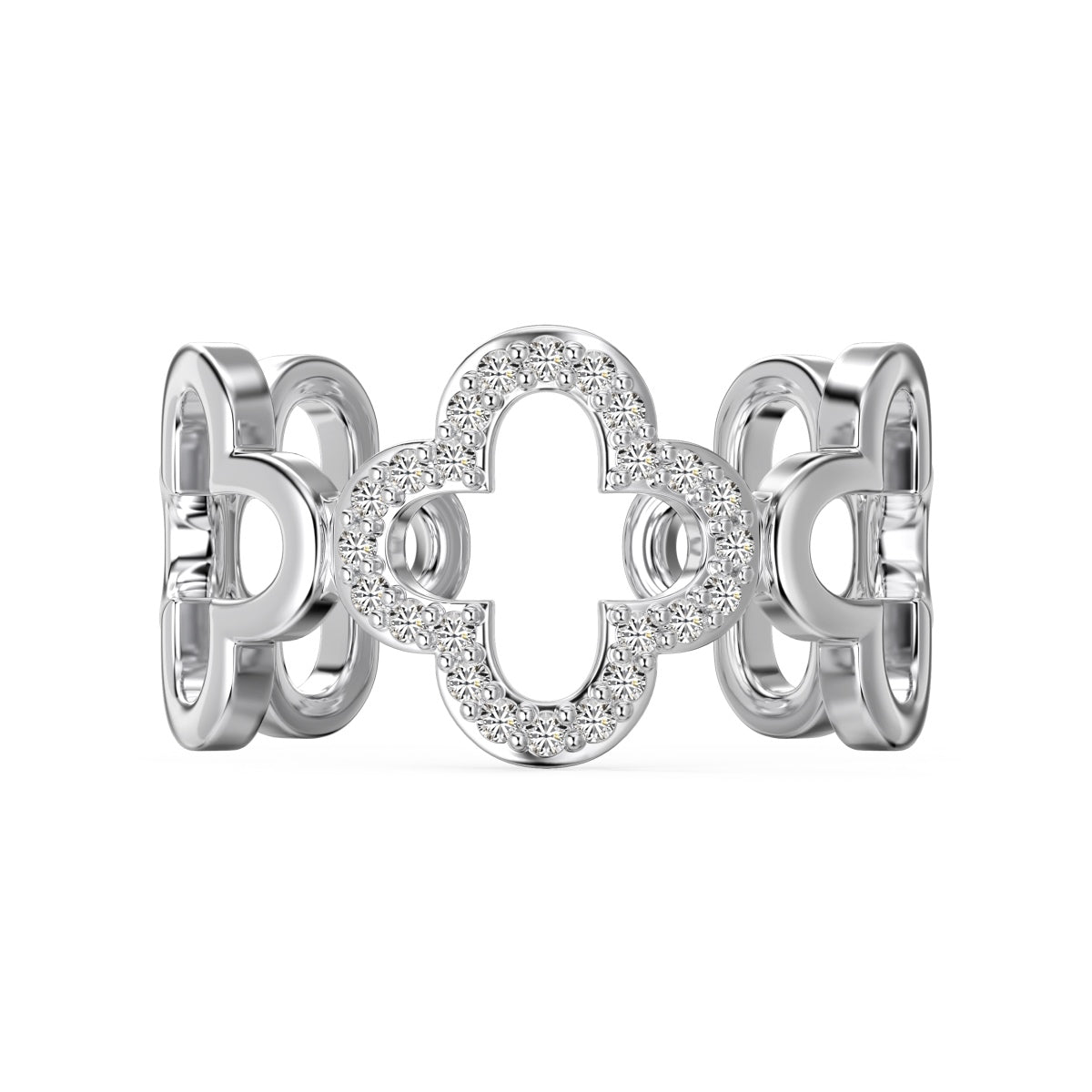 [Reverie Jewels]Hollow Design Four-Leaf Clover Flower Shape Ring