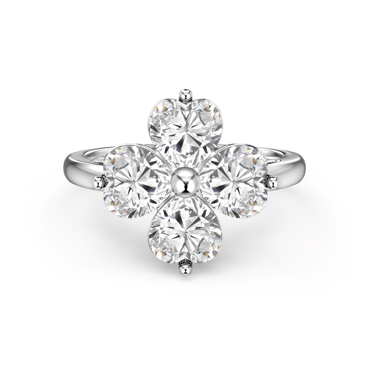 [Reverie Jewels]Heart-shaped Four-Leaf Clover Ball Ring