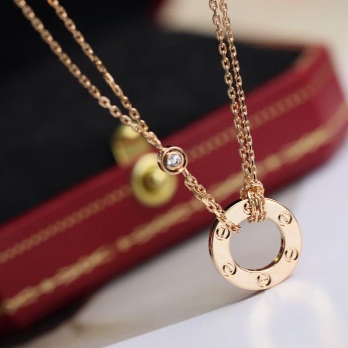 [⭐Reverie Jewels]LOVE NECKLACE ADJUSTABLE ROSE GOLD 2 DIAMOND