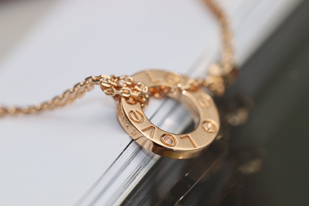 [⭐Reverie Jewels]LOVE NECKLACE ADJUSTABLE ROSE GOLD 2 DIAMOND