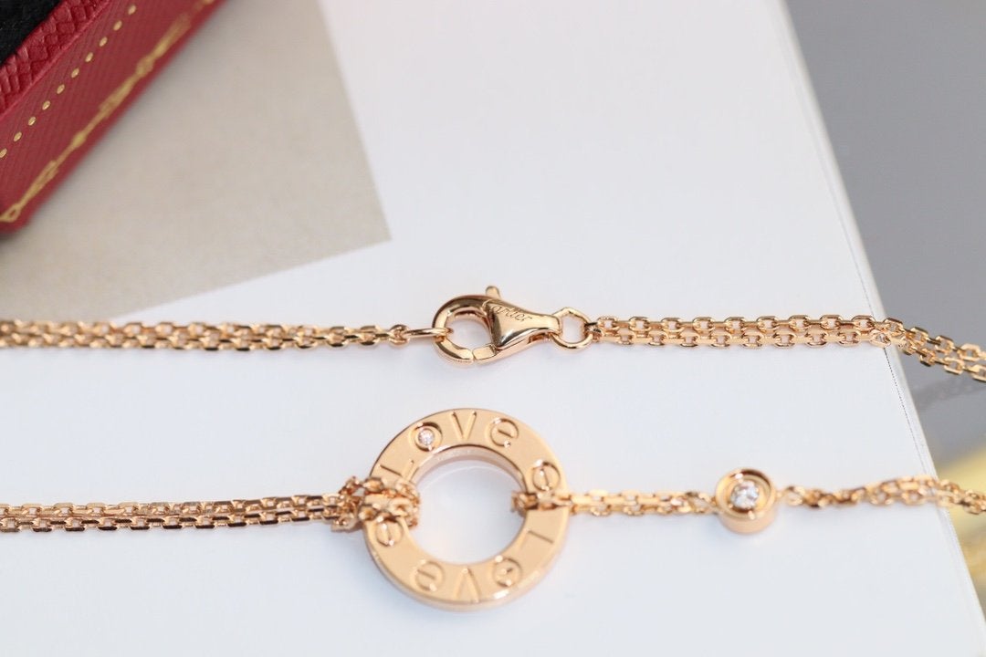 [⭐Reverie Jewels]LOVE NECKLACE ADJUSTABLE ROSE GOLD 2 DIAMOND