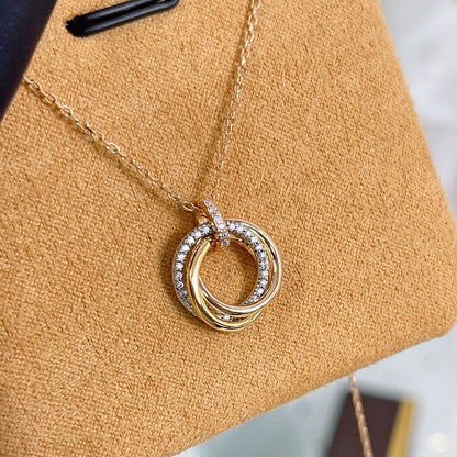 [⭐Reverie Jewels]TRINITY NECKLACE SILVER GOLD PINK GOLD DIAMONDS