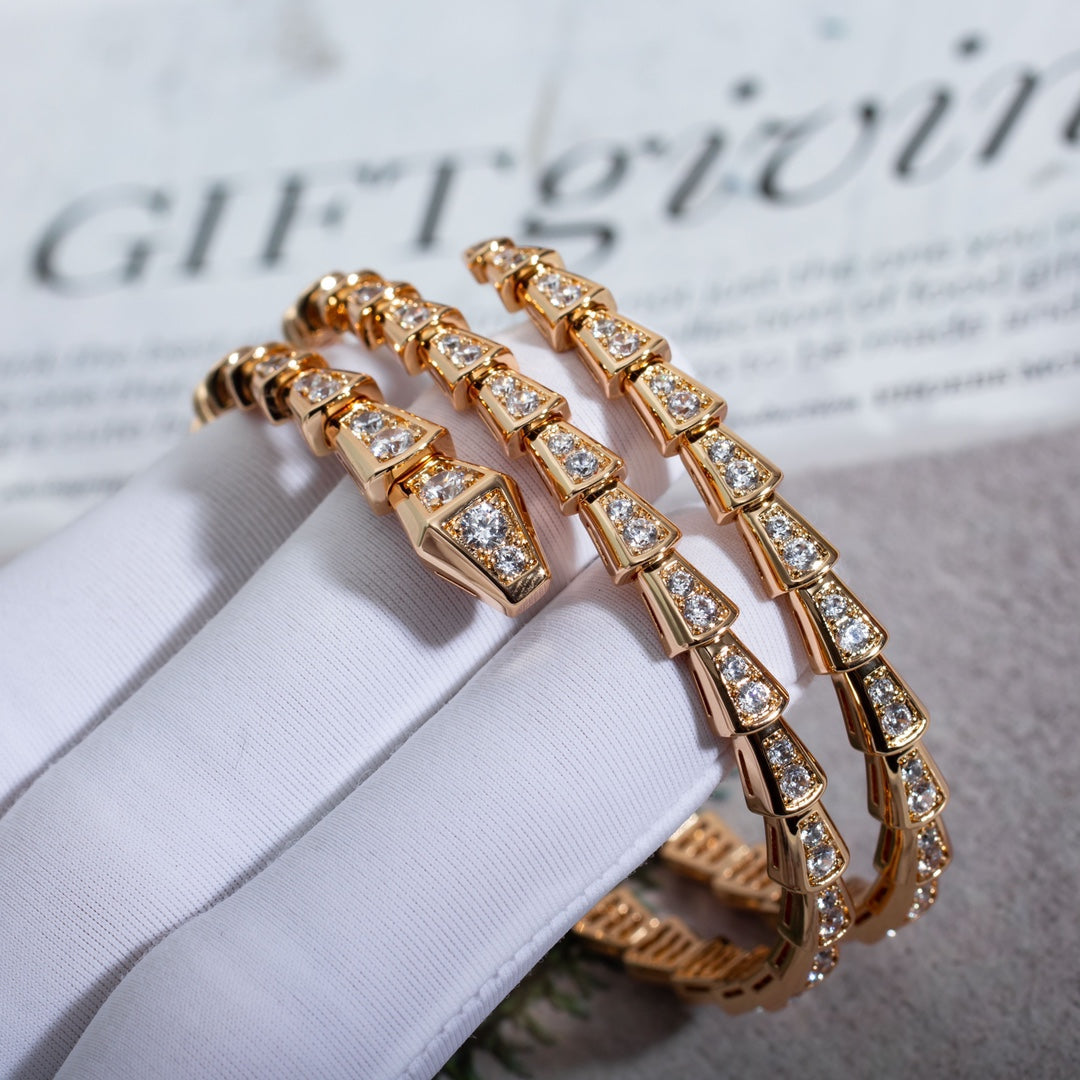 [⭐Reverie Jewels]SERPENTI BRACELET PINK GOLD DIAMOND DOUBLE ROW