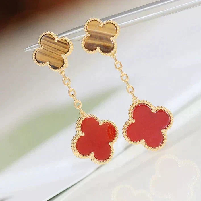 [⭐Reverie Jewels]CLOVER  2 MOTIF  TIGER EYE CARNELIAN EARRINGS