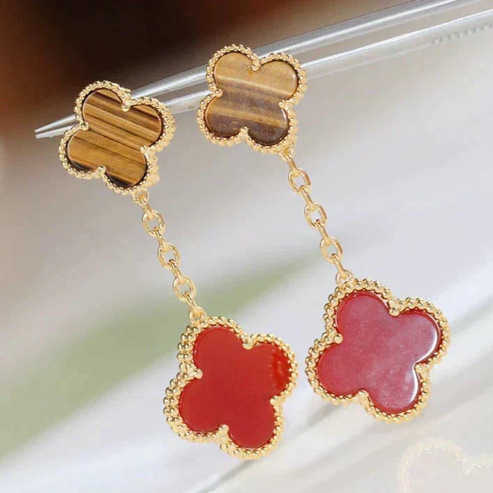 [⭐Reverie Jewels]CLOVER  2 MOTIF  TIGER EYE CARNELIAN EARRINGS