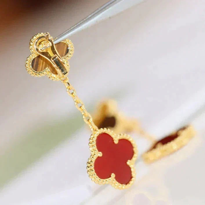 [⭐Reverie Jewels]CLOVER  2 MOTIF  TIGER EYE CARNELIAN EARRINGS
