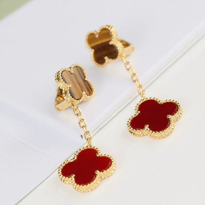 [⭐Reverie Jewels]CLOVER  2 MOTIF  TIGER EYE CARNELIAN EARRINGS