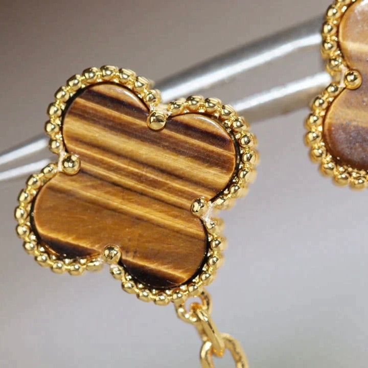 [⭐Reverie Jewels]CLOVER  2 MOTIF  TIGER EYE CARNELIAN EARRINGS