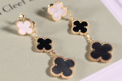 [⭐Reverie Jewels]CLOVER EARRINGS GOLD ONYX MOP 3 MOTIF