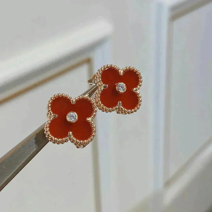 [⭐Reverie Jewels]CLOVER MEDIUM 1 MOTIFS CARNELIAN  DIAMOND earrings