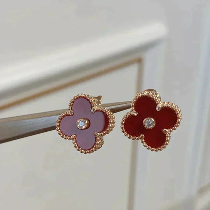 [⭐Reverie Jewels]CLOVER MEDIUM 1 MOTIFS CARNELIAN  DIAMOND earrings
