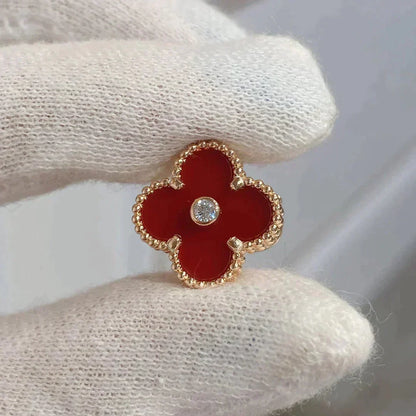 [⭐Reverie Jewels]CLOVER MEDIUM 1 MOTIFS CARNELIAN  DIAMOND earrings