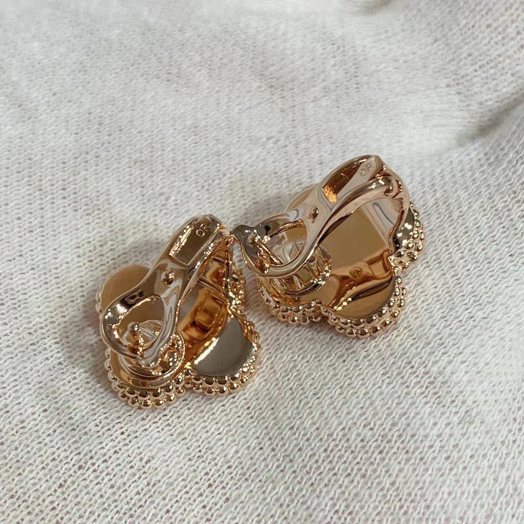 [⭐Reverie Jewels]CLOVER MEDIUM 1 MOTIFS CARNELIAN  DIAMOND earrings