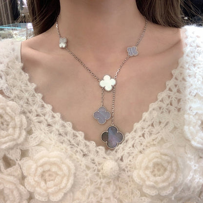 [⭐Reverie Jewels]CLOVER MOP CHALCEDONY NECKLACE SILVER 6 MOTIF