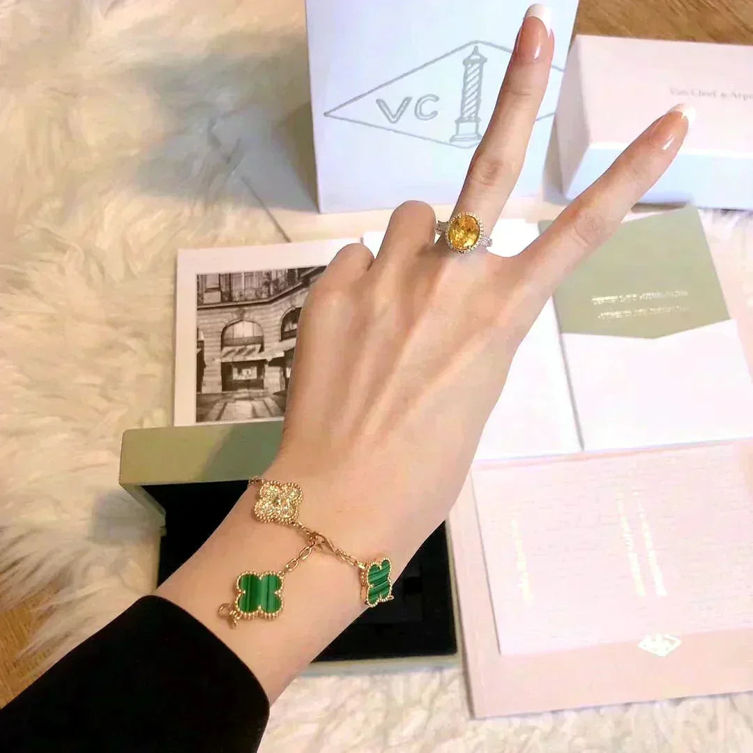 [⭐Reverie Jewels] CLOVER 5 MOTIF MALACHITE BRACELET COLLECTION