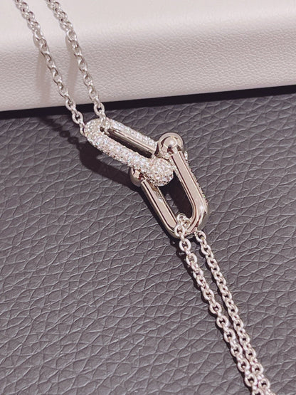 [Reverie Jewels]HARDWEAR DOUBLE LINK PEDANT SILVER DIAMOND NECKLACE