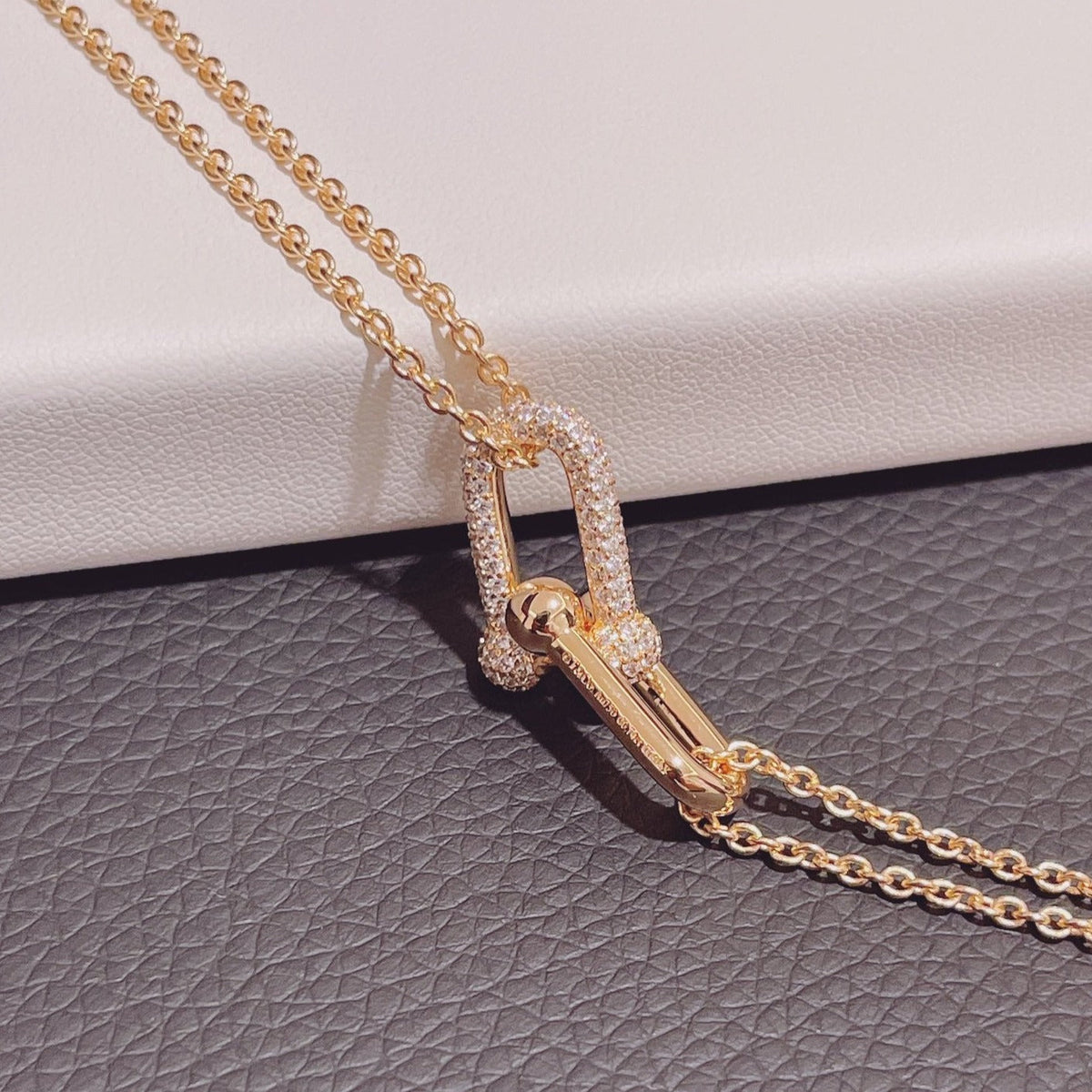 [Reverie Jewels]HARDWEAR DOUBLE LINK PEDANT PINK GOLD DIAMOND NECKLACE
