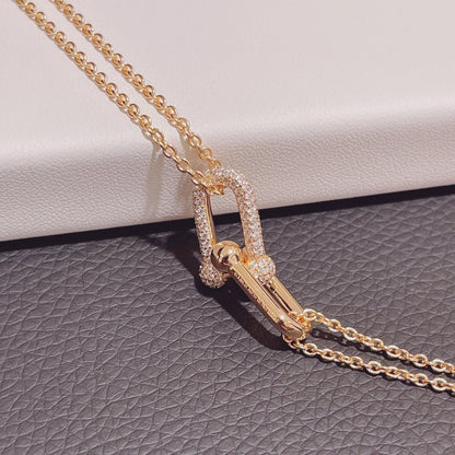 [Reverie Jewels]HARDWEAR DOUBLE LINK PEDANT PINK GOLD DIAMOND NECKLACE