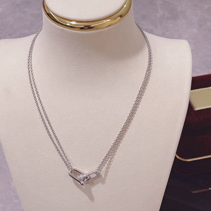 [Reverie Jewels]HARDWEAR DOUBLE LINK PEDANT SILVER DIAMOND NECKLACE