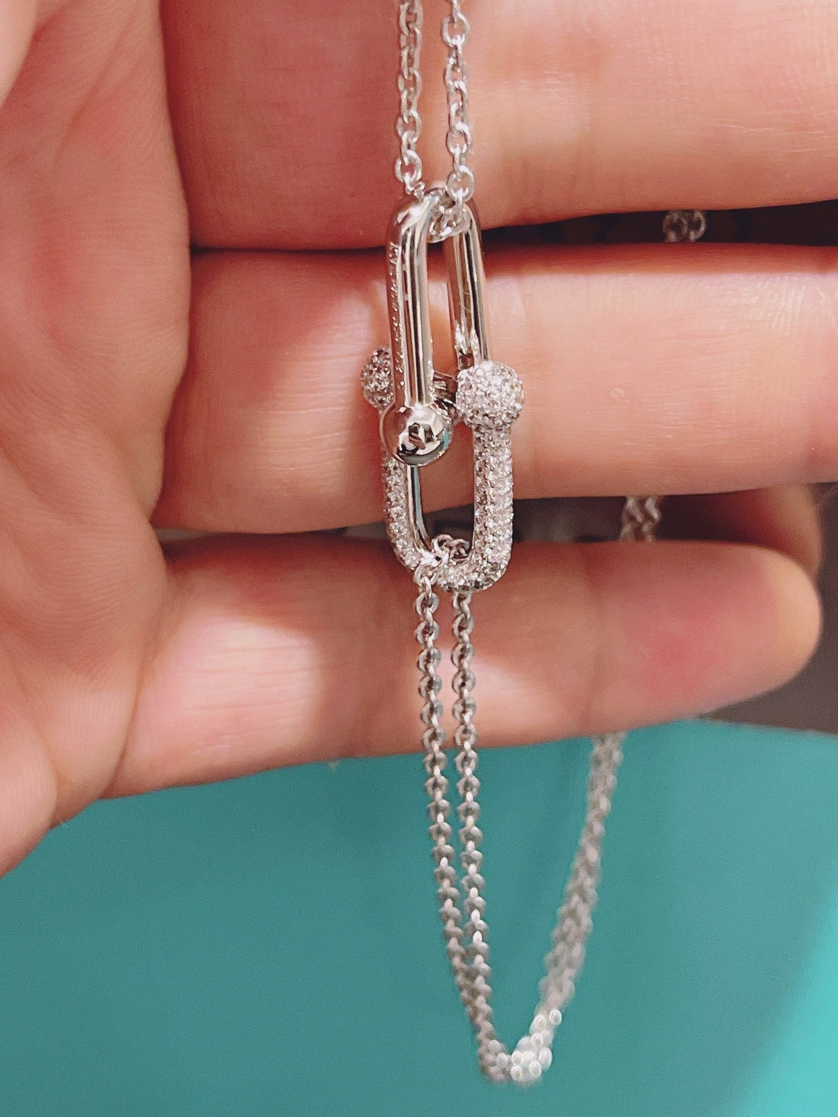 [Reverie Jewels]HARDWEAR DOUBLE LINK PEDANT SILVER DIAMOND NECKLACE