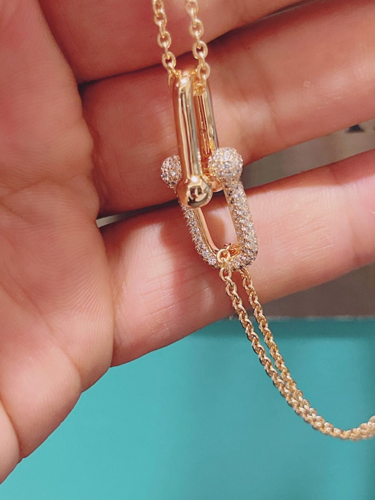 [Reverie Jewels]HARDWEAR DOUBLE LINK PEDANT PINK GOLD DIAMOND NECKLACE