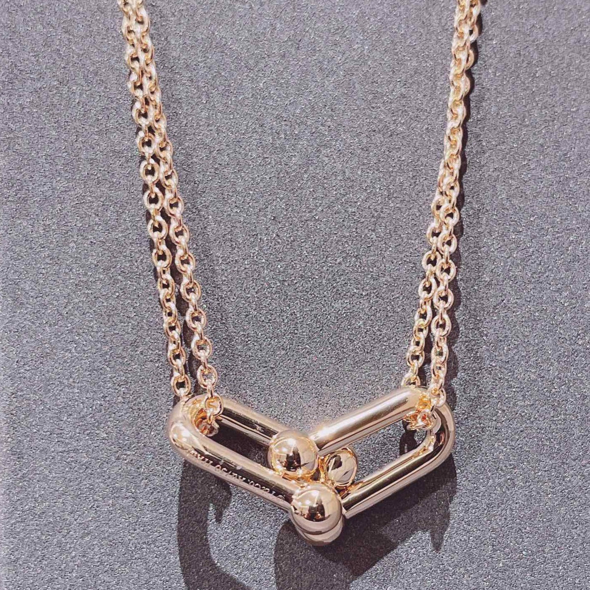 [Reverie Jewels]HARDWEAR DOUBLE LINK PEDANT PINK GOLD NECKLACE