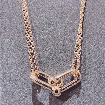 [Reverie Jewels]HARDWEAR DOUBLE LINK PEDANT PINK GOLD NECKLACE