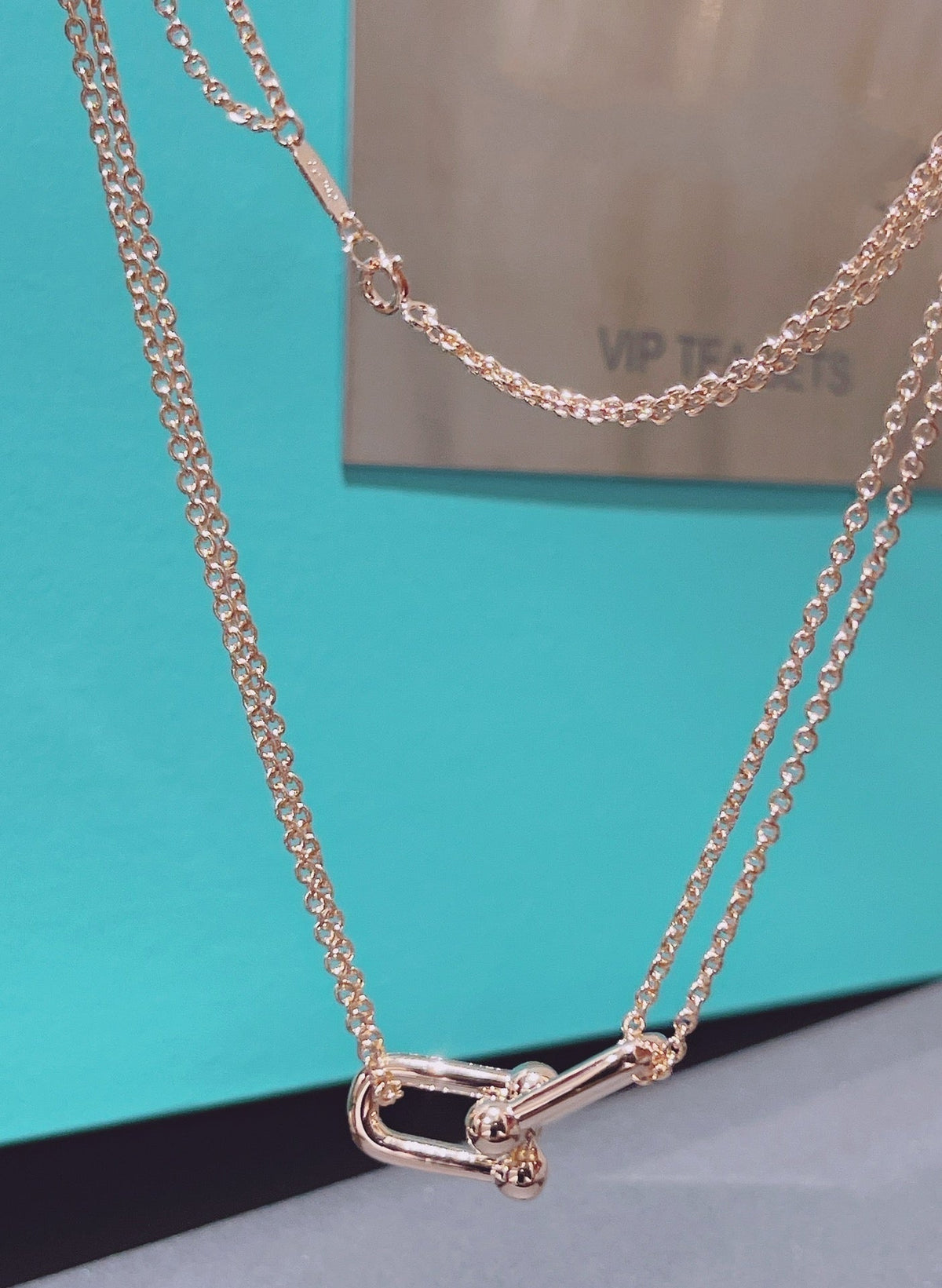 [Reverie Jewels]HARDWEAR DOUBLE LINK PEDANT PINK GOLD NECKLACE