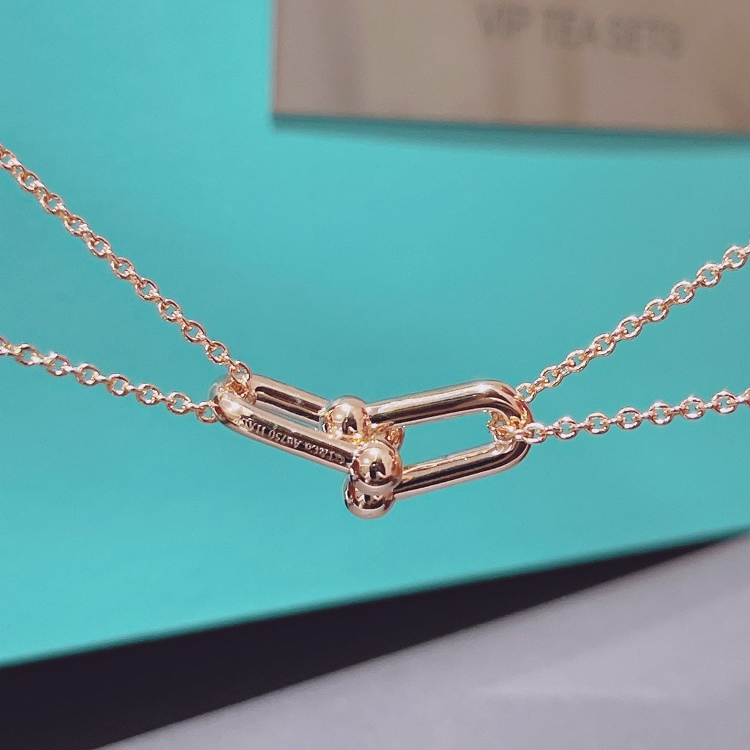 [Reverie Jewels]HARDWEAR DOUBLE LINK PEDANT PINK GOLD NECKLACE
