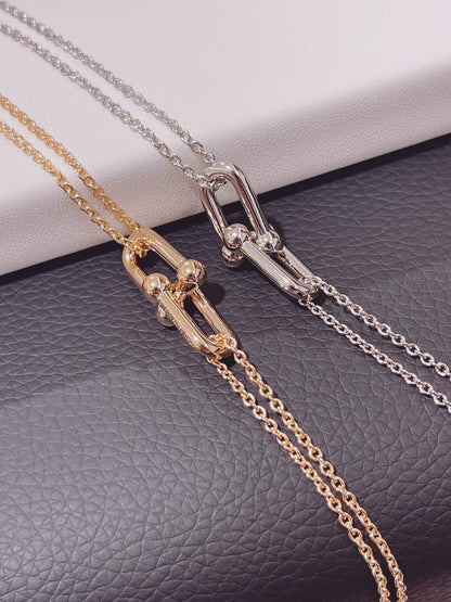 [Reverie Jewels]HARDWEAR DOUBLE LINK PEDANT PINK GOLD NECKLACE