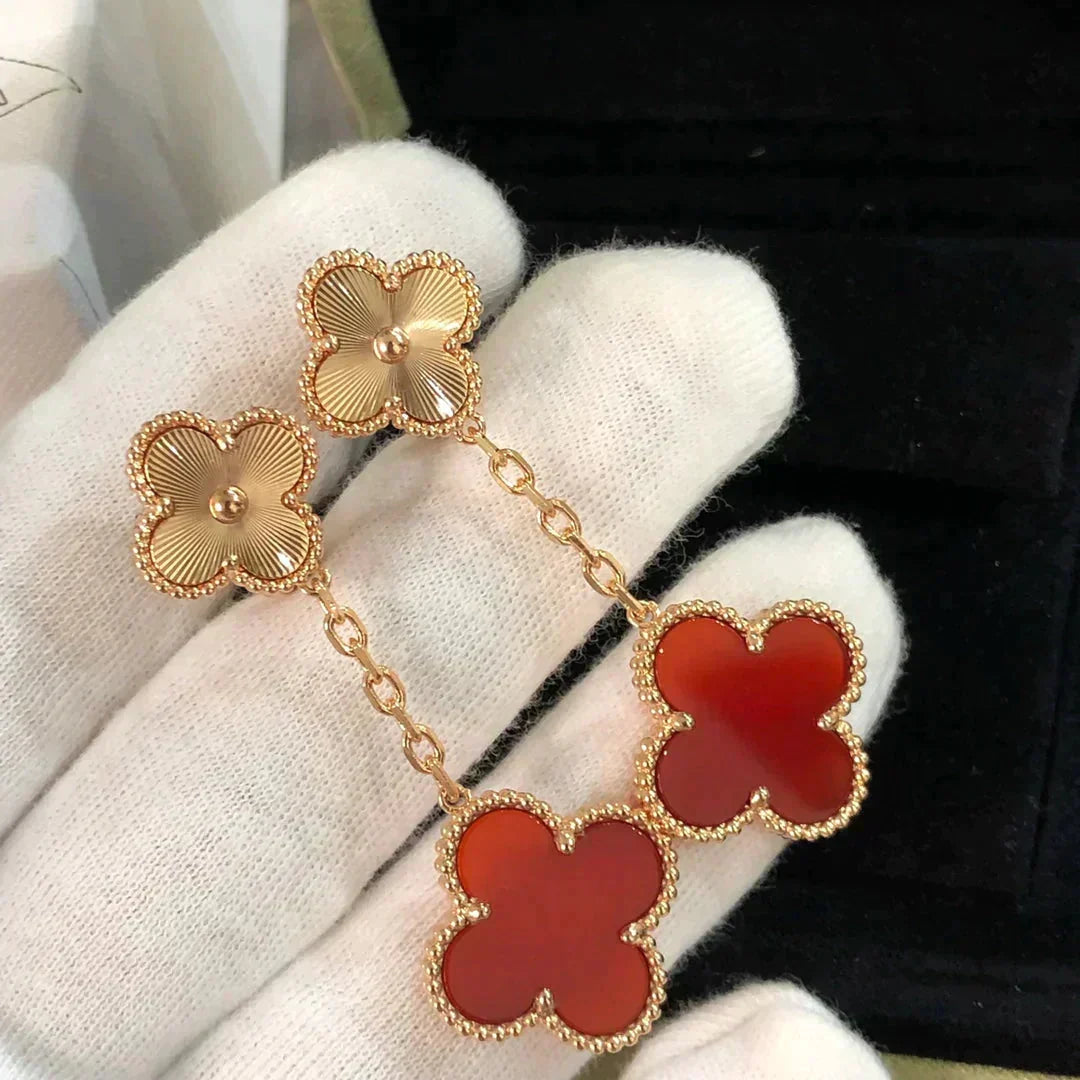 [⭐Reverie Jewels]CLOVER 2 MOTIF  LASER CARNELIAN EARRINGS