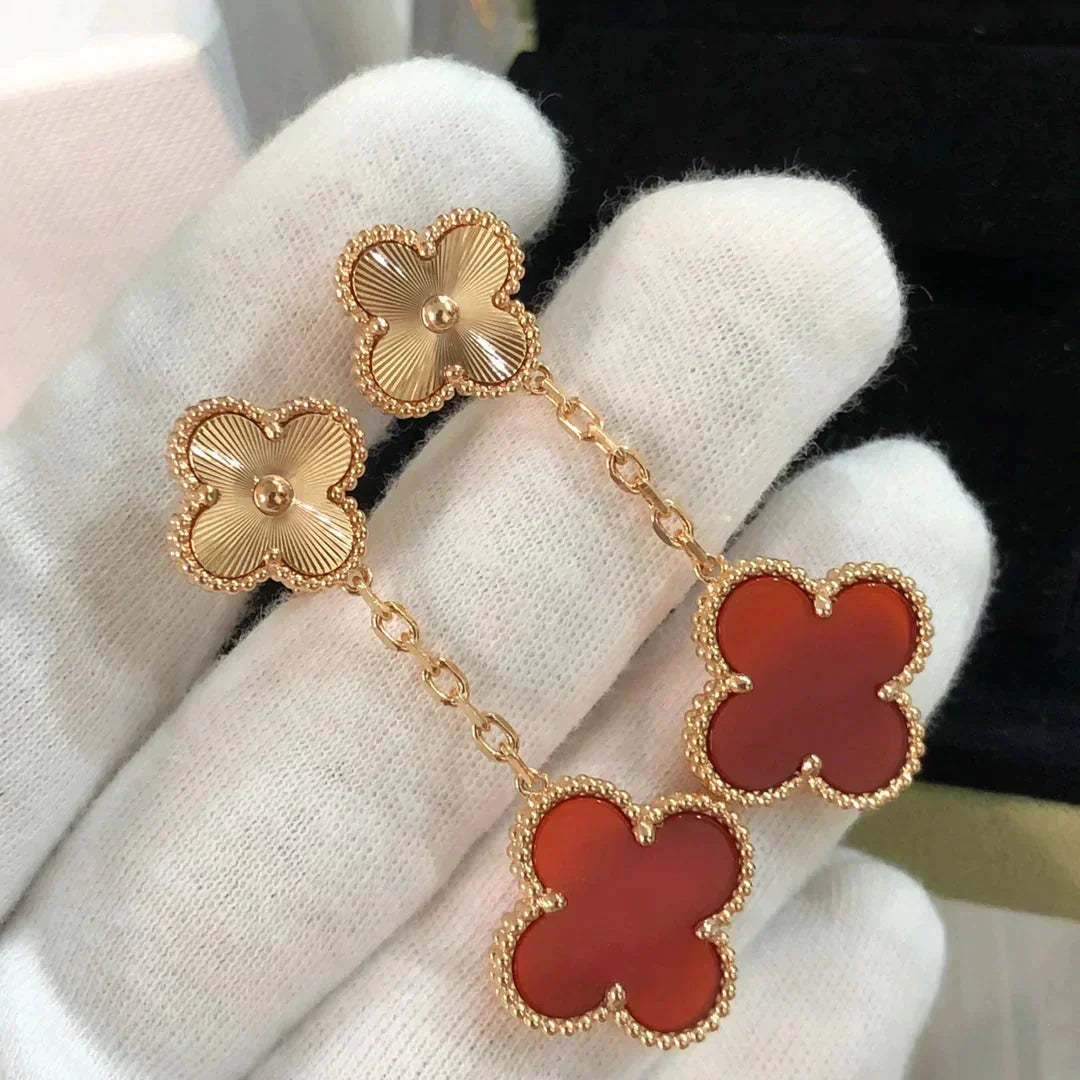 [⭐Reverie Jewels]CLOVER 2 MOTIF  LASER CARNELIAN EARRINGS