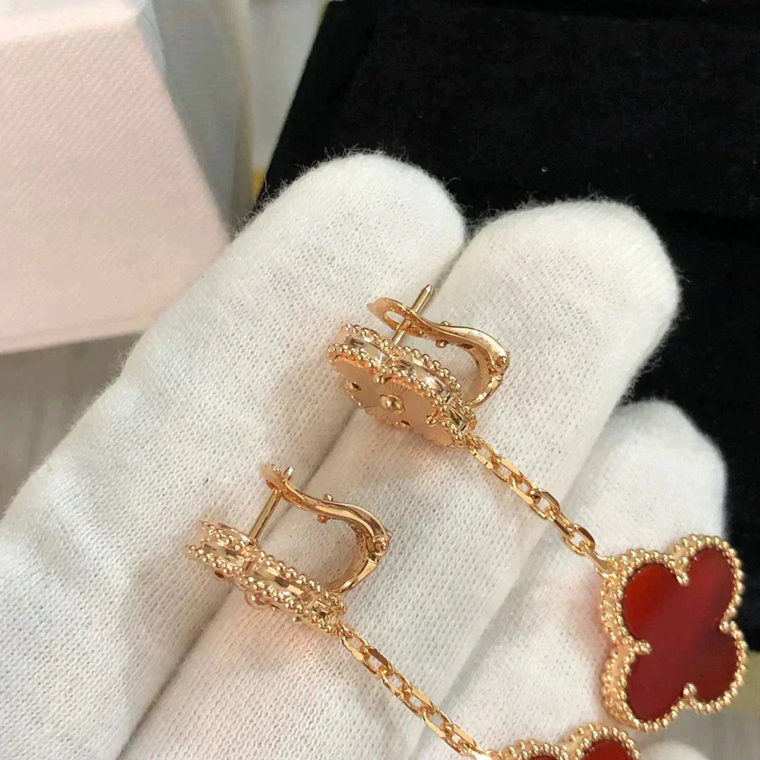 [⭐Reverie Jewels]CLOVER 2 MOTIF  LASER CARNELIAN EARRINGS