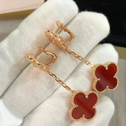 [⭐Reverie Jewels]CLOVER 2 MOTIF  LASER CARNELIAN EARRINGS