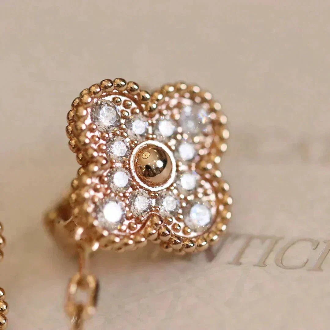 [⭐Reverie Jewels]CLOVER MEDIUM 1 MOTIFS FUll DIAMOND EARRINGS