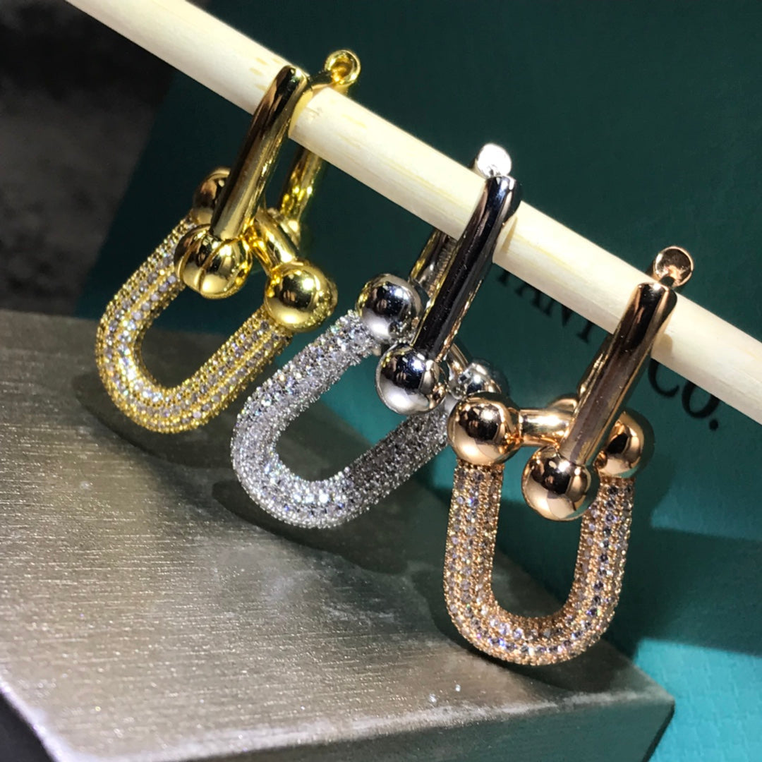 [Reverie Jewels]HARDWARE DROP EARRINGS DOUBLE LINK DIAMOND