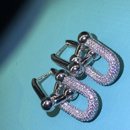 [Reverie Jewels]HARDWARE DROP EARRINGS DOUBLE LINK DIAMOND