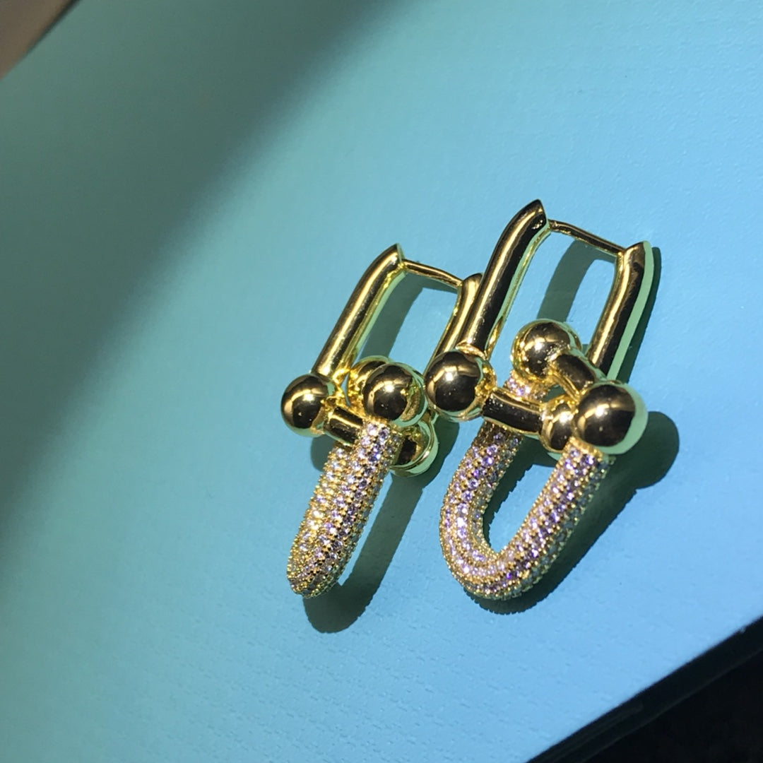 [Reverie Jewels]HARDWARE DROP EARRINGS DOUBLE LINK DIAMOND